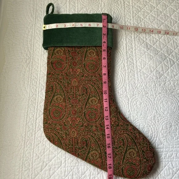 Pottery Barn Paisley Wool Jacquard And Velvet Stocking Green Red Gold - Picture 7 of 8